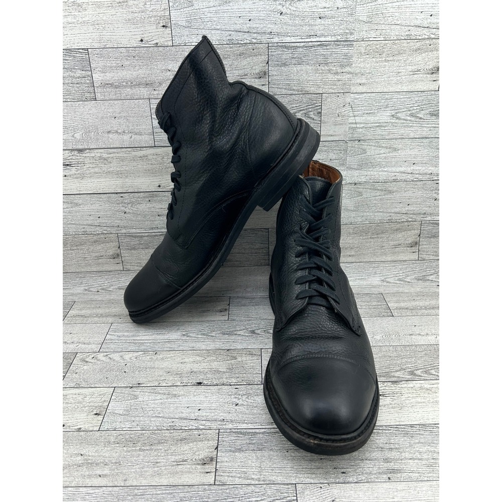 Frye Men 3480081 Black Tumbled Leather Cap Toe Lace Up Combat Boots Size 10D